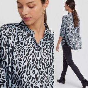 Rebecca Minkoff Sky Blue Fleur Top Womens Size Large Tunic Leopard Print NWT